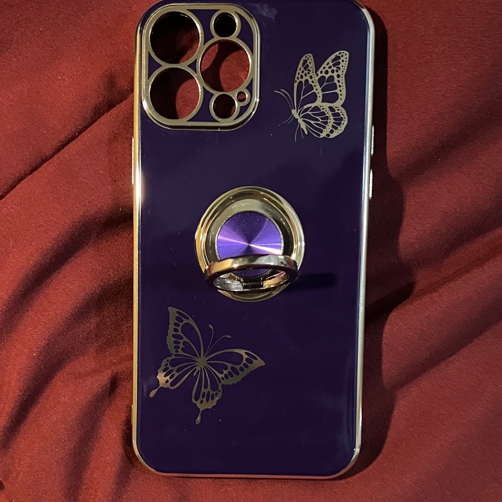 Purple Butterfly Phone Case with Ring Holder